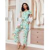 Ekouaer Pajamas for Women Set 2 Piece Comfy Loungewear, Lightweight Pjs Sleepwear, Short Sleeve Top & Long Pants with Pockets(Green Flowers+beige Flowers)