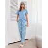 Ekouaer Pajamas for Women Set 2 Piece Comfy Loungewear, Lightweight Pjs Sleepwear, Short Sleeve Top & Long Pants with Pockets(Light Blue Floral+pink Fruit)