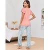 Ekouaer Pajamas for Women Set 2 Piece Comfy Loungewear, Lightweight Pjs Sleepwear, Short Sleeve Top & Long Pants with Pockets(Light Blue Floral+pink Fruit)
