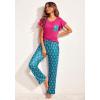Ekouaer Pajamas for Women Set 2 Piece Comfy Loungewear, Lightweight Pjs Sleepwear, Short Sleeve Top & Long Pants with Pockets(Navy Leaf+rose Red Floral)