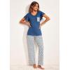 Ekouaer Pajamas for Women Set 2 Piece Comfy Loungewear, Lightweight Pjs Sleepwear, Short Sleeve Top & Long Pants with Pockets(Navy Leaf+rose Red Floral)
