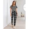 Ekouaer Pajamas for Women Set 2 Piece Comfy Loungewear, Lightweight Pjs Sleepwear, Short Sleeve Top & Long Pants with Pockets(Red Plaid+black Plaid)