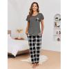 Ekouaer Pajamas for Women Set 2 Piece Comfy Loungewear, Lightweight Pjs Sleepwear, Short Sleeve Top & Long Pants with Pockets(Red Plaid+black Plaid)