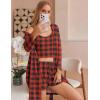 Ekouaer Pajamas for Women Set 3 Piece Lounge Set Soft Pajama Sets Waffle Knit Tank Top and Shorts Cardigan with Pockets S-XXL(Black and Red Plaid)