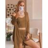 Ekouaer Pajamas for Women Set 3 Piece Lounge Set Soft Pajama Sets Waffle Knit Tank Top and Shorts Cardigan with Pockets S-XXL(Brown)