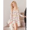 Ekouaer Pajamas for Women Set 3 Piece Lounge Set Soft Pajama Sets Waffle Knit Tank Top and Shorts Cardigan with Pockets S-XXL(Cherry Teddy Bear)