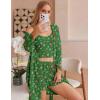 Ekouaer Pajamas for Women Set 3 Piece Lounge Set Soft Pajama Sets Waffle Knit Tank Top and Shorts Cardigan with Pockets S-XXL(Green Christmas Pattern)
