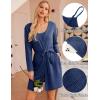 Ekouaer Pajamas for Women Set 3 Piece Lounge Set Soft Pajama Sets Waffle Knit Tank Top and Shorts Cardigan with Pockets S-XXL(Navy Blue)