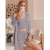 Ekouaer Pajamas for Women Set 3 Piece Lounge Set Soft Pajama Sets Waffle Knit Tank Top and Shorts Cardigan with Pockets S-XXL(Pink Flower)