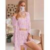 Ekouaer Pajamas for Women Set 3 Piece Lounge Set Soft Pajama Sets Waffle Knit Tank Top and Shorts Cardigan with Pockets S-XXL(Pink Tie Dye)