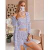 Ekouaer Pajamas for Women Set 3 Piece Lounge Set Soft Pajama Sets Waffle Knit Tank Top and Shorts Cardigan with Pockets S-XXL(Purple Tie Dye)