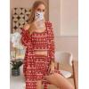 Ekouaer Pajamas for Women Set 3 Piece Lounge Set Soft Pajama Sets Waffle Knit Tank Top and Shorts Cardigan with Pockets S-XXL(Red Christmas Pattern)