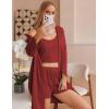 Ekouaer Pajamas for Women Set 3 Piece Lounge Set Soft Pajama Sets Waffle Knit Tank Top and Shorts Cardigan with Pockets S-XXL(Wine Red)