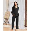 Ekouaer Pajamas for Women Set Long Sleeve 2 Piece Lounge Sets V Neck Matching Pjs Soft Sleepwear Fall Winter S-XXL(Black)
