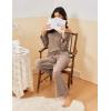 Ekouaer Pajamas for Women Set Long Sleeve 2 Piece Lounge Sets V Neck Matching Pjs Soft Sleepwear Fall Winter S-XXL(Brown)