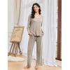 Ekouaer Pajamas for Women Set Long Sleeve 2 Piece Lounge Sets V Neck Matching Pjs Soft Sleepwear Fall Winter S-XXL(Khaki)