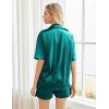 Ekouaer Pajamas for Women Silk Satin Pjs Soft Sleepwear Short Sleeve Button Down Pjs Top and Shorts 2 Piece Lounge Set S-XXL(Blue Green)