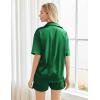 Ekouaer Pajamas for Women Silk Satin Pjs Soft Sleepwear Short Sleeve Button Down Pjs Top and Shorts 2 Piece Lounge Set S-XXL(Dark Green)