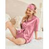 Ekouaer Pajamas for Women Silk Satin Pjs Soft Sleepwear Short Sleeve Button Down Pjs Top and Shorts 2 Piece Lounge Set S-XXL(Dark Pink)