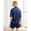 Ekouaer Pajamas for Women Silk Satin Pjs Soft Sleepwear Short Sleeve Button Down Pjs Top and Shorts 2 Piece Lounge Set S-XXL(Navy)