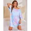 Ekouaer Plus Size Nightgowns for Women Bamboo Viscose Sleepshirts Short Sleeve Nightshirt Oversized Sleepwear Sleepdress(Blue & Purple Tie Dye)
