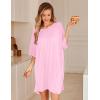 Ekouaer Plus Size Nightgowns for Women Bamboo Viscose Sleepshirts Short Sleeve Nightshirt Oversized Sleepwear Sleepdress(Pink)