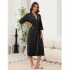 Ekouaer Robes for Women Long Knit Bathrobe Lightweight 3/4 Sleeves Kimono Robe Soft Sleepwear with Pockets S-XXL(Black)
