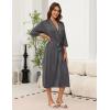 Ekouaer Robes for Women Long Knit Bathrobe Lightweight 3/4 Sleeves Kimono Robe Soft Sleepwear with Pockets S-XXL(Deep Gray)