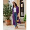 Ekouaer Robes for Women Long Knit Bathrobe Lightweight 3/4 Sleeves Kimono Robe Soft Sleepwear with Pockets S-XXL(Deep Purple)