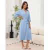 Ekouaer Robes for Women Long Knit Bathrobe Lightweight 3/4 Sleeves Kimono Robe Soft Sleepwear with Pockets S-XXL(Light Blue)