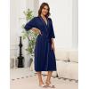 Ekouaer Robes for Women Long Knit Bathrobe Lightweight 3/4 Sleeves Kimono Robe Soft Sleepwear with Pockets S-XXL(Navy Blue)