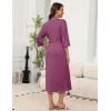Ekouaer Robes for Women Long Knit Bathrobe Lightweight 3/4 Sleeves Kimono Robe Soft Sleepwear with Pockets S-XXL(Purple Red)
