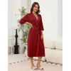 Ekouaer Robes for Women Long Knit Bathrobe Lightweight 3/4 Sleeves Kimono Robe Soft Sleepwear with Pockets S-XXL(Wine Red)