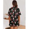 Ekouaer Satin Pajama Set for Women Button Down Silk 2 Piece Pj Sets Ruffle Short Sleeve Sleepwear(Black Christmas Snowman)