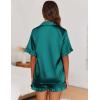 Ekouaer Satin Pajama Set for Women Button Down Silk 2 Piece Pj Sets Ruffle Short Sleeve Sleepwear(Blue Green)