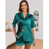 Ekouaer Satin Pajama Set for Women Button Down Silk 2 Piece Pj Sets Ruffle Short Sleeve Sleepwear(Blue Green)