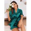 Ekouaer Satin Pajama Set for Women Button Down Silk 2 Piece Pj Sets Ruffle Short Sleeve Sleepwear(Blue Green)