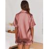 Ekouaer Satin Pajama Set for Women Button Down Silk 2 Piece Pj Sets Ruffle Short Sleeve Sleepwear(Brown)