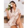 Ekouaer Satin Pajama Set for Women Button Down Silk 2 Piece Pj Sets Ruffle Short Sleeve Sleepwear(Champagne)