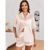 Ekouaer Satin Pajama Set for Women Button Down Silk 2 Piece Pj Sets Ruffle Short Sleeve Sleepwear(Champagne)