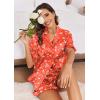 Ekouaer Satin Pajama Set for Women Button Down Silk 2 Piece Pj Sets Ruffle Short Sleeve Sleepwear(Christmas Red)