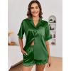 Ekouaer Satin Pajama Set for Women Button Down Silk 2 Piece Pj Sets Ruffle Short Sleeve Sleepwear(Dark Green)