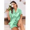 Ekouaer Satin Pajama Set for Women Button Down Silk 2 Piece Pj Sets Ruffle Short Sleeve Sleepwear(Gray Green)