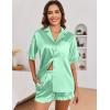 Ekouaer Satin Pajama Set for Women Button Down Silk 2 Piece Pj Sets Ruffle Short Sleeve Sleepwear(Gray Green)