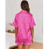 Ekouaer Satin Pajama Set for Women Button Down Silk 2 Piece Pj Sets Ruffle Short Sleeve Sleepwear(Hot Pink Leopard)