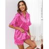 Ekouaer Satin Pajama Set for Women Button Down Silk 2 Piece Pj Sets Ruffle Short Sleeve Sleepwear(Hot Pink Leopard)
