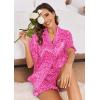 Ekouaer Satin Pajama Set for Women Button Down Silk 2 Piece Pj Sets Ruffle Short Sleeve Sleepwear(Hot Pink Leopard)