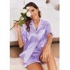 Ekouaer Satin Pajama Set for Women Button Down Silk 2 Piece Pj Sets Ruffle Short Sleeve Sleepwear(Lavender)