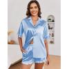 Ekouaer Satin Pajama Set for Women Button Down Silk 2 Piece Pj Sets Ruffle Short Sleeve Sleepwear(Light Blue)