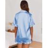 Ekouaer Satin Pajama Set for Women Button Down Silk 2 Piece Pj Sets Ruffle Short Sleeve Sleepwear(Light Blue)